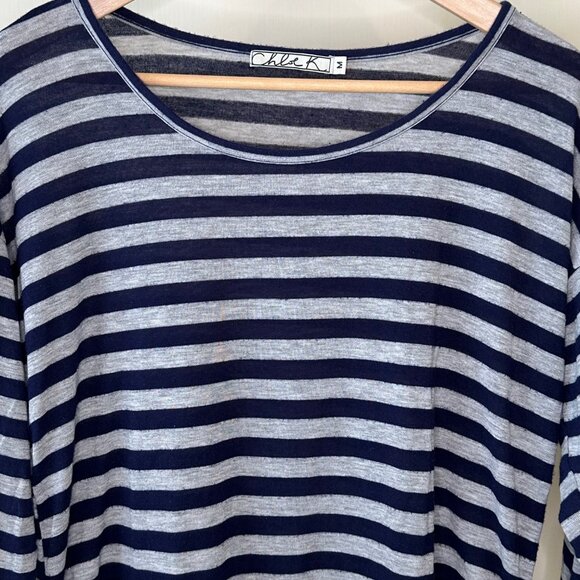 SALE 2/15 Chloe K - Navy and Grey Striped 3/4 Length Sleeve Top - Size Medium. - Picture 2 of 9